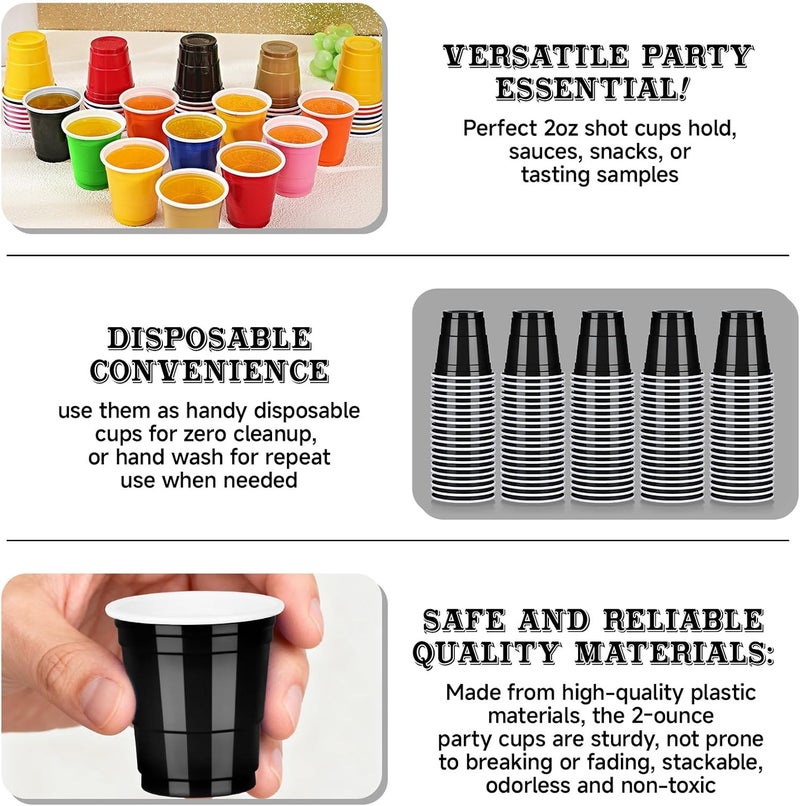 Pineburg 100Pack 2oz Disposable Shot Glasses, Black Plastic Shot Glasses, Mini Disposable Cups for Parties Valentine‘s day Carnival Weddings Graduation Party Games & Events Supplies(Black) - Image 3